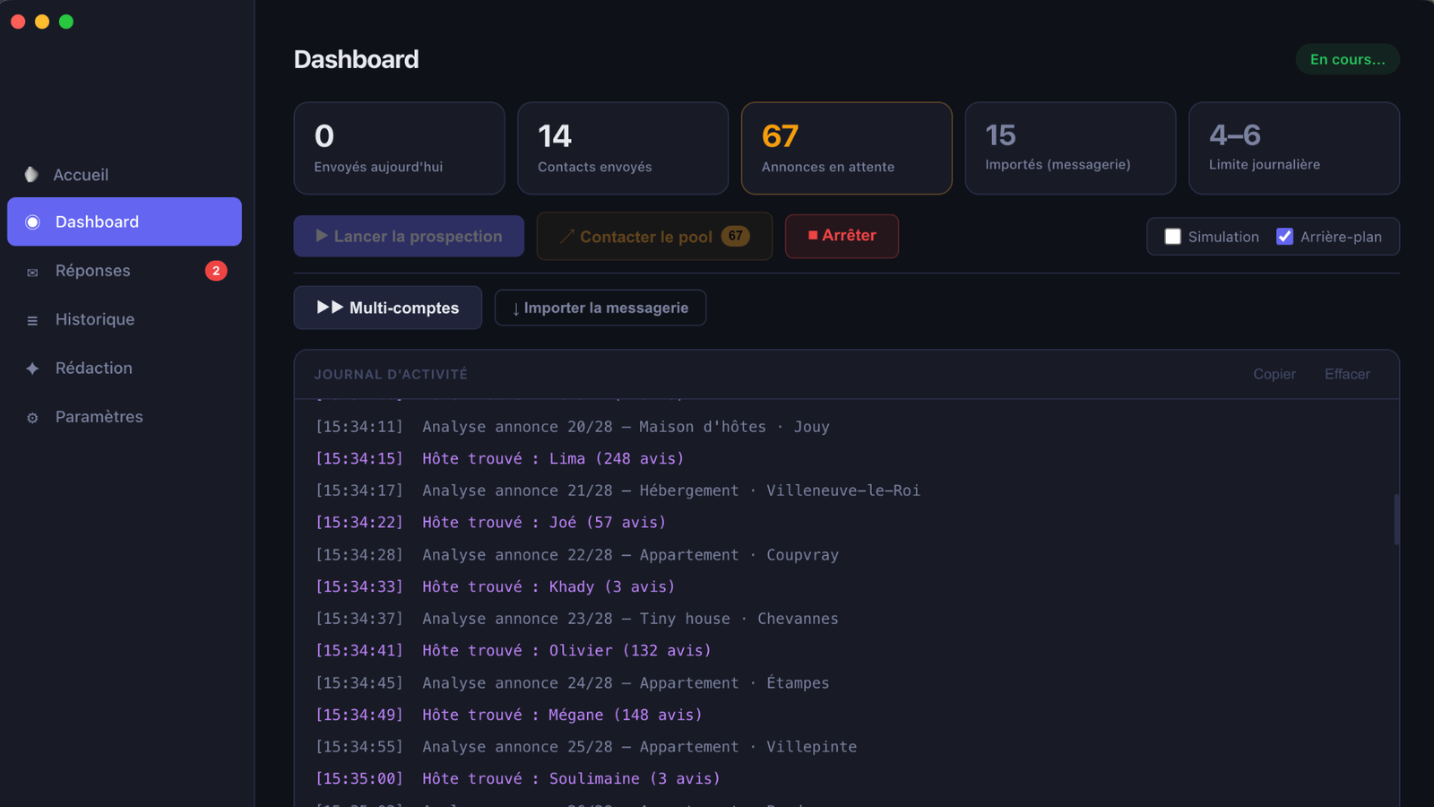 Aperéu de l'application Prospector App